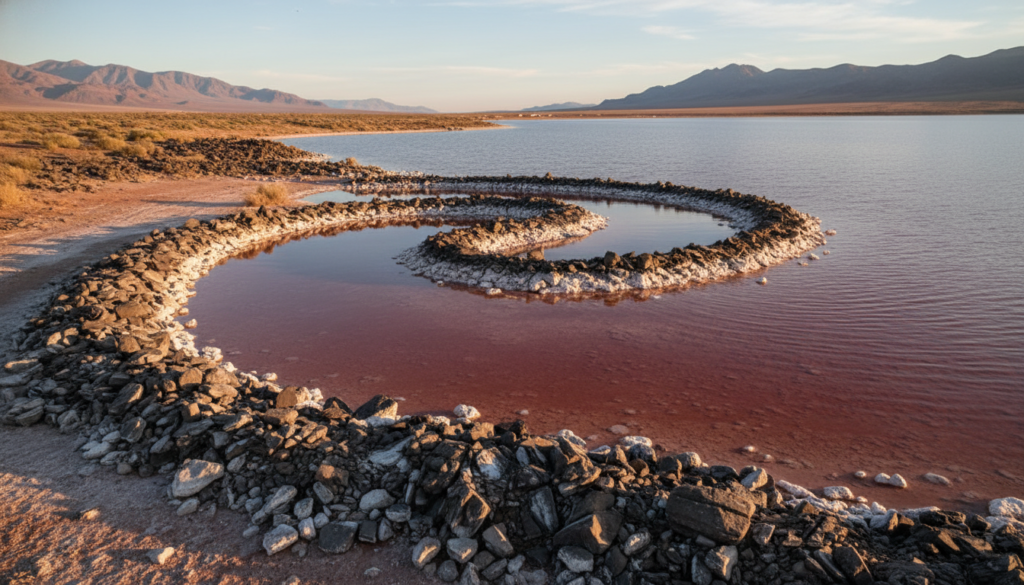 découvrez spiral jetty, le célèbre chef-d’œuvre du land art créé par robert smithson, une œuvre monumentale sculptée dans le paysage naturel du grand lac salé.